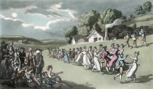 ダンス、パブOliver Goldsmithによる「ウェイクフィールドの牧師」のイラスト。アッカーマン、1817年（手彩色のアクアチント） 作： Thomas Rowlandson